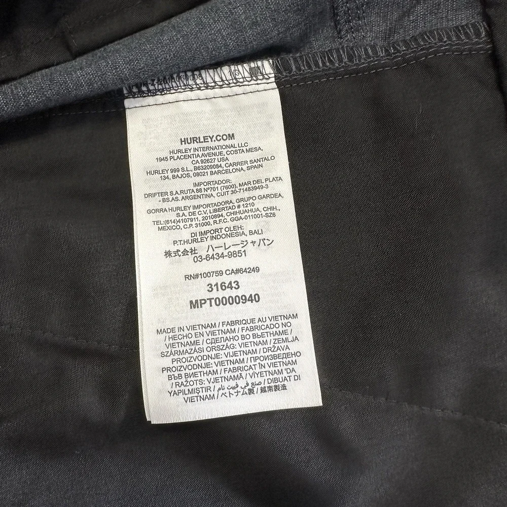 Hurley Pants Mens 40x31 Chino Tech Commuter Traveler Flat Front Straight Gray